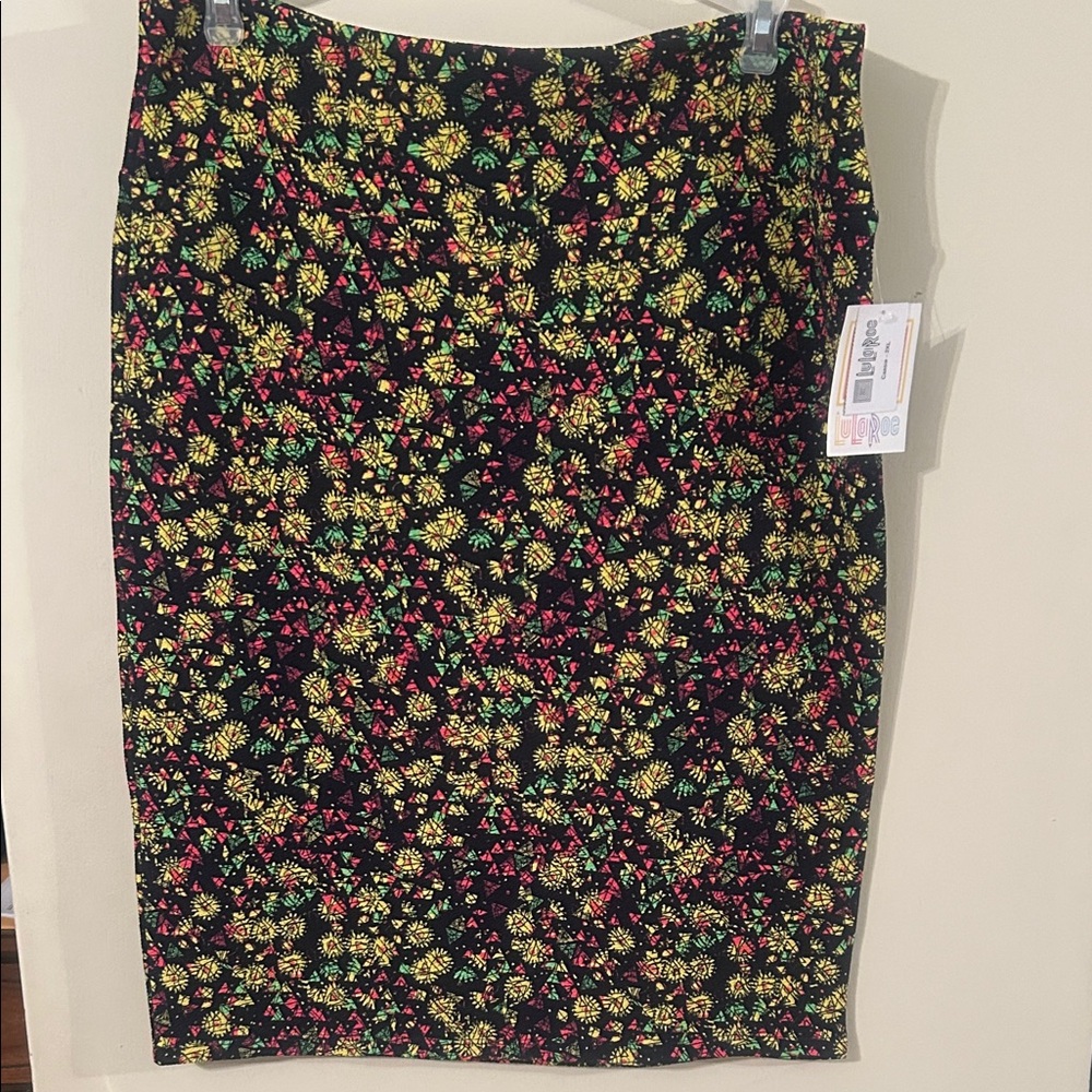 LuLaRoe Black Pencil Skirt with Yellow, Pink & Green Floral Print